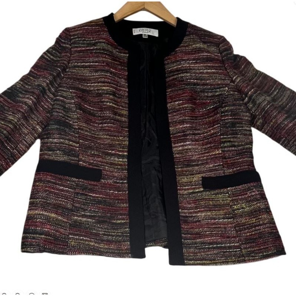 Kasper Separates Petite 6P Red Multi Tweed Open Front Blazer Jacket Professional